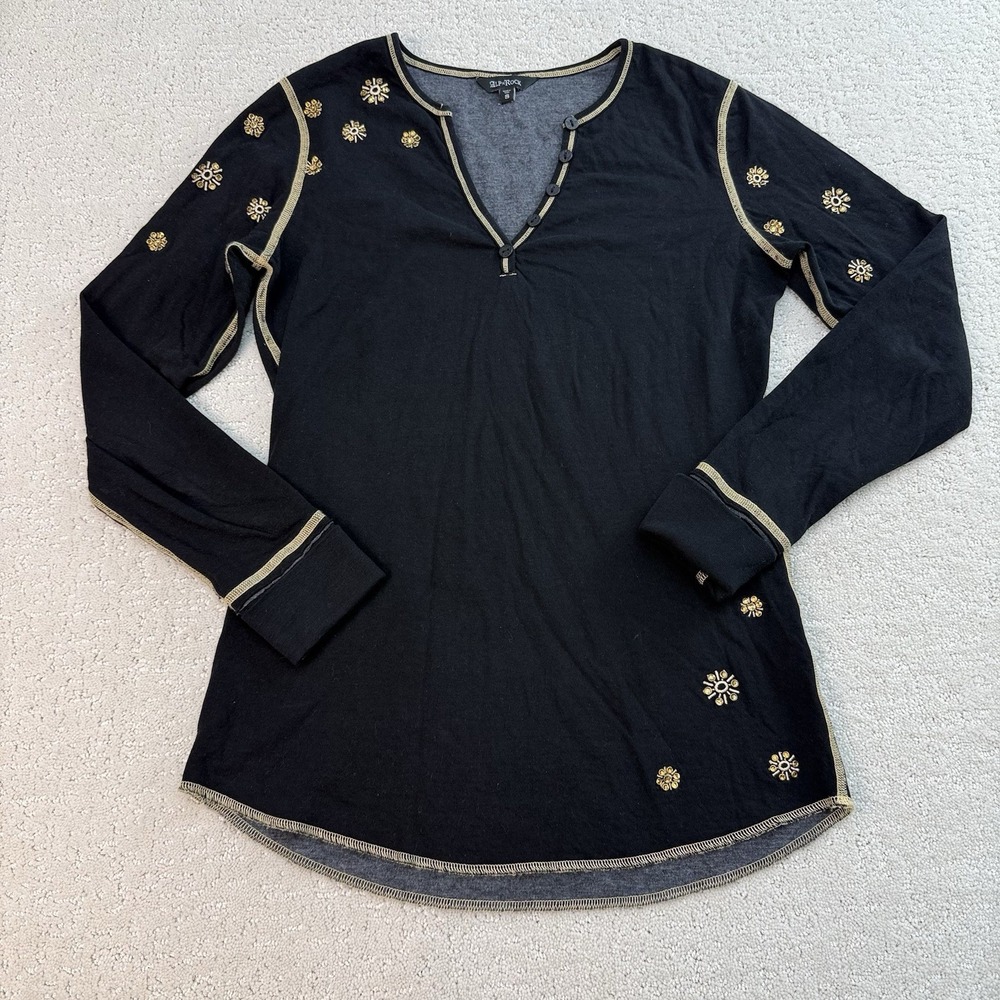 Alp N Rock‎ Womens S Embroidered Long Sleeve Top Black Gold $168